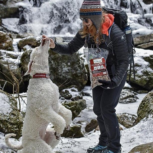 Dog mom giving Nature's Logic treat to her dog