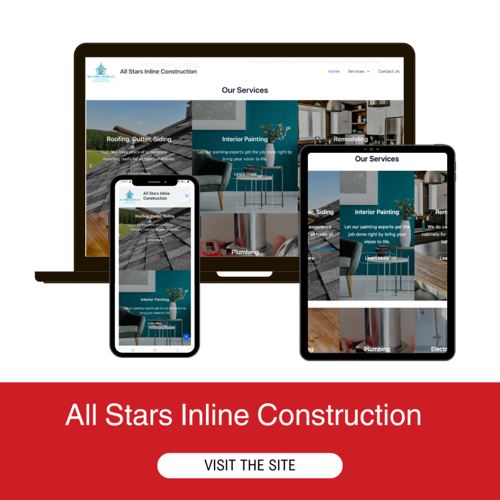 All Stars Inline Construction website on desktop, mobile and tablet