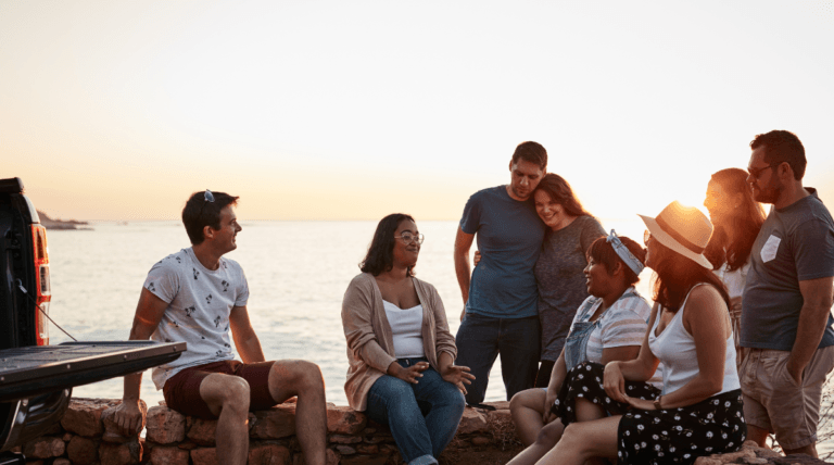 people sitting around talking