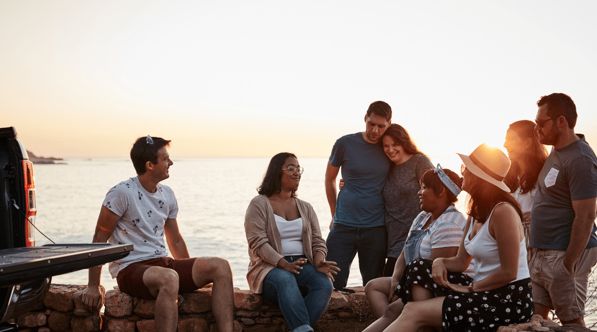 people sitting around talking
